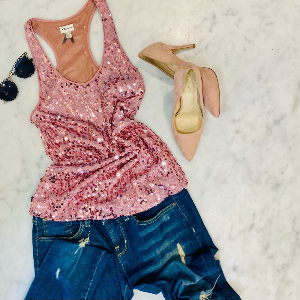 Women's Size XS Sleeveless Dusty Rose Sequined front and back / Tank Top